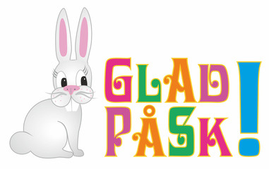 Fototapeta na wymiar Vector illustration with cute Bunny-rabbit and swedish text Glad Påsk, means Happy Easter