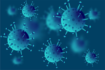 Background with realistic 3d blue coronavirus cells. danger symbol vector illustration.
