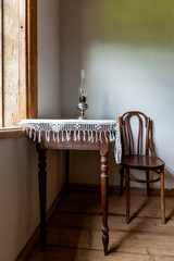 Interior of historic old farm house with window for print