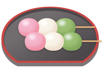 三色団子と黒いお盆のセット