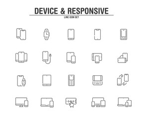 Device and responsive line icons. Vector illustration pixel perfect on white background.