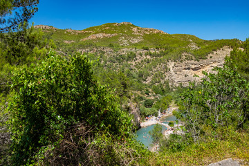 Fototapeta na wymiar Montanejos river with thermal water in Castellon, Spain.
