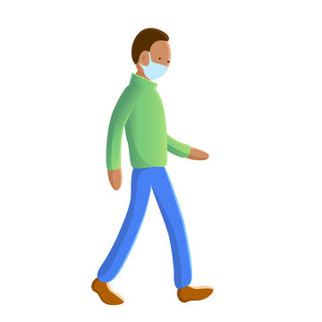 A man walks in a protective mask during an epidemic. Vector isolated illustration.
