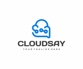 Technology advisor logo design. Cloud technology support vector design. Cloud and speech bubble logotype