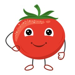 Smiling tomato cartoon character on white background