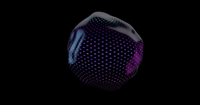 Abstract animation, 3d render. Cloth effect, polka dot colorful sphere which moving randomly against black background. Seamless loop. Close up