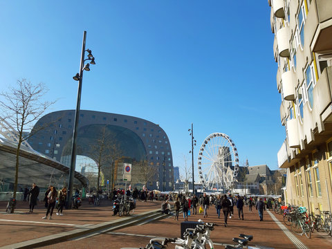 city ​​market in rotterdam on a sunny day seen from outside