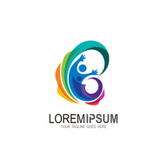 Letter b logo with people design illustration, Colorful logo