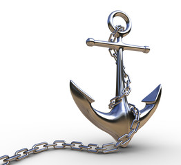 3d render of shiny steel anchor with chrome link chain © asfianasir