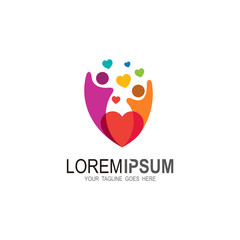 Colorful people and heart shape icon. Vector logo template. Love logo
