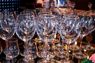 Close up empty glasses in restaurant
