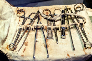 Set of old, vintage surgical instruments