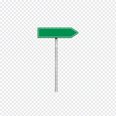 Realistic green road sign with transparent background, vector illustration