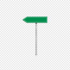 Realistic green road sign with transparent background, vector illustration