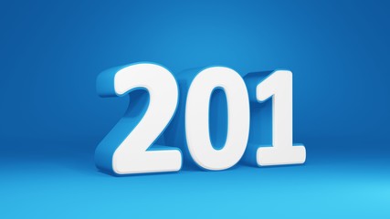 Number 201 in white on light blue background, isolated number 3d render