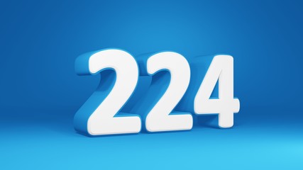 Number 224 in white on light blue background, isolated number 3d render