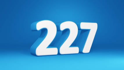 Number 227 in white on light blue background, isolated number 3d render