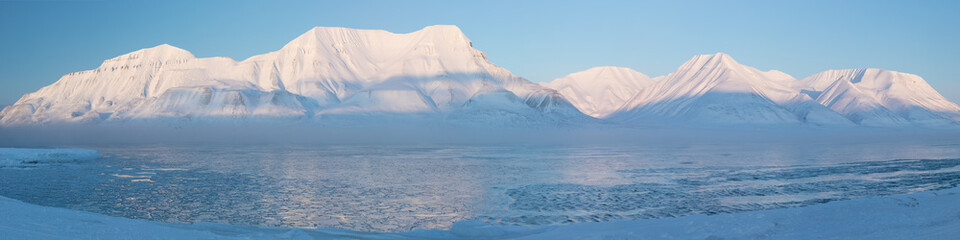 Norway landscape ice nature of the glacier mountains of Spitsbergen, Longyearbyen, Svalbard. Arctic...