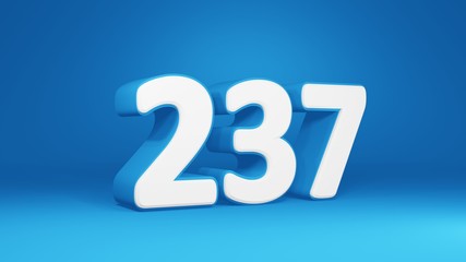 Number 237 in white on light blue background, isolated number 3d render