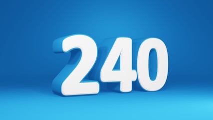 Number 240 in white on light blue background, isolated number 3d render