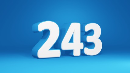 Number 243 in white on light blue background, isolated number 3d render