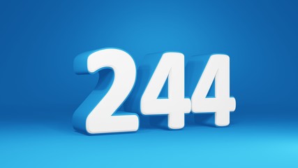 Number 244 in white on light blue background, isolated number 3d render