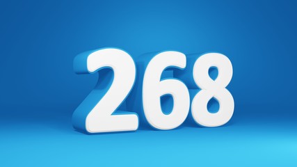 Number 268 in white on light blue background, isolated number 3d render