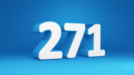 Number 271 in white on light blue background, isolated number 3d render