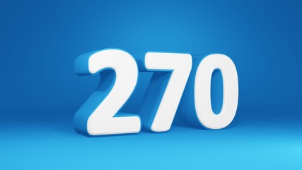 Number 270 in white on light blue background, isolated number 3d render