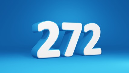Number 272 in white on light blue background, isolated number 3d render