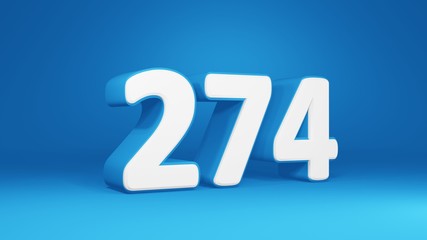 Number 274 in white on light blue background, isolated number 3d render