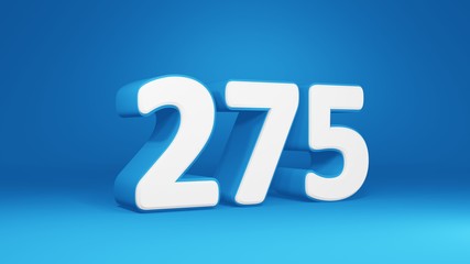 Number 275 in white on light blue background, isolated number 3d render