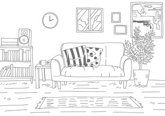 おしゃれな部屋を線でシンプルに描いた背景画