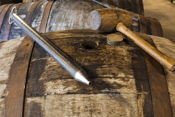 Whisky thief or valinch and wooden hammer