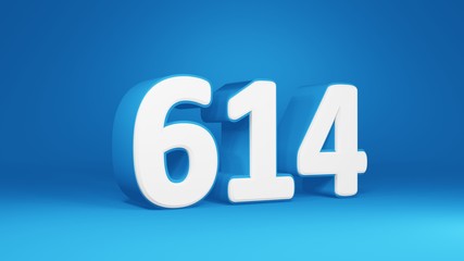 Number 614 in white on light blue background, isolated number 3d render © Simon