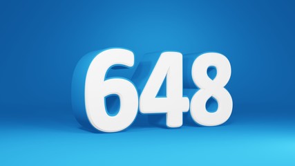 Number 648 in white on light blue background, isolated number 3d render