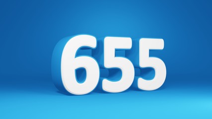 Number 655 in white on light blue background, isolated number 3d render