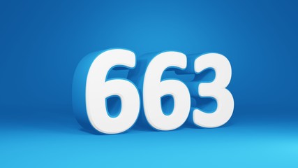 Number 663 in white on light blue background, isolated number 3d render