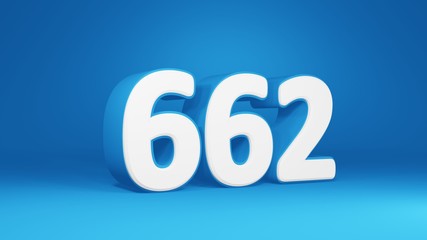 Number 662 in white on light blue background, isolated number 3d render