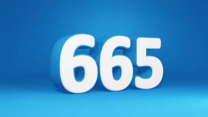 Number 665 in white on light blue background, isolated number 3d render