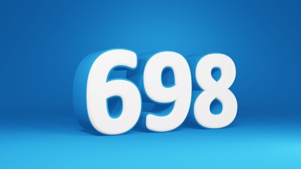 Number 698 in white on light blue background, isolated number 3d render