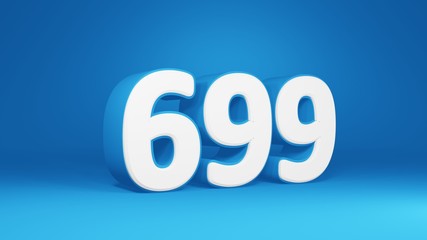 Number 699 in white on light blue background, isolated number 3d render
