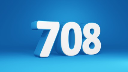 Number 708 in white on light blue background, isolated number 3d render