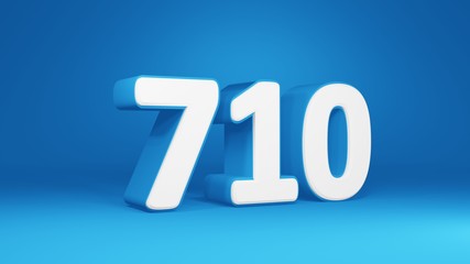 Number 710 in white on light blue background, isolated number 3d render