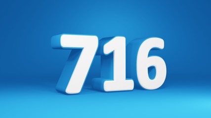 Number 716 in white on light blue background, isolated number 3d render