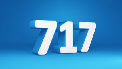 Number 717 in white on light blue background, isolated number 3d render