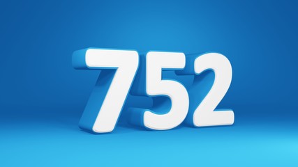 Number 752 in white on light blue background, isolated number 3d render