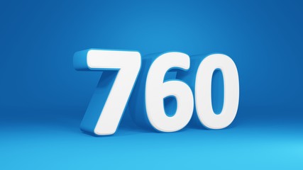 Number 760 in white on light blue background, isolated number 3d render