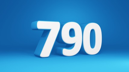 Number 790 in white on light blue background, isolated number 3d render