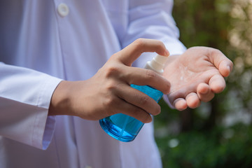 Alcohol that is injected into the hands Health and sanitation concept